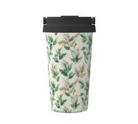 Tazza da caffè isolata verde chiaro e beige con fogliame a foglia in acciaio inox per acqua calda e fredda