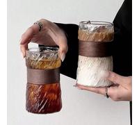 Tazza da caffè latte, tazza da caffè freddo, tazza in vetro temperato resistente al calore con manicotto in bambù, adatta all'uso domestico e per tornare a scuola Tagli Unicavetro