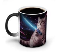 Tazza da caffè magica con gatto spaziale laser novità carino divertente tazza da caffè personalizzata cambia colore tazza sensibile al calore tazze da caffè con manico, 325 ml, divertente tazza in