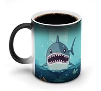 Tazza da caffè magica con squalo che galleggia nell'acqua, tazza da caffè personalizzata, cambia colore, sensibile al calore, con manico, 325 ml, divertente tazza in ceramica per tè/latte/latte/cacao
