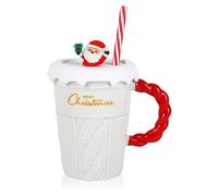 Tazza da Caffè Natalizia 400 ml Tazza da Caffè in Ceramica Tazza da tè Tazza da Latte con Coperchio e Cannuccia, Tazza di Coppia Natalizia Carina per Regali di Compleanno di Natale (bianco)