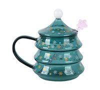 Tazza da Caffè Natalizia Tazze Carine per Albero di Natale Tazza da Caffè in Vetro Tazza da Tè Tazza da Latte con Coperchio Decorazione Natalizia, 400 ml