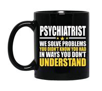 Tazza da caffè nera da 325 ml per psichiatra, per risolvere i problemi, con scritta divertente per colleghi, capo, uomini, donne, amici, da 325 ml