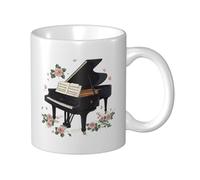 Tazza da caffè originale da 11 once con fiori e pianoforte, fantasia meravigliosa, design unico e bellissimo, ideale per il tuo migliore amico, arte affascinante per gli amanti del pianoforte, regalo