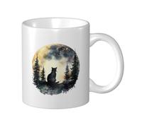 Tazza da caffè originale "Gatto nella notte al chiaro di luna" da 11 once, tazze da caffè in ceramica per donne e uomini, meravigliosa immaginazione, per gli amanti dei gatti, adatta al microonde e al