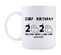 Tazza da caffè per 23° compleanno da donna, 23° compleanno 2020 The Year When Got Real Quarantined, regalo di compleanno per mamma, moglie, amica, sorella, lei, collega, collega, collega, collega