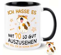Tazza da caffè per 70° compleanno, donna, regalo per 70° compleanno, con scritta "Ich Hasse Es", con 70° So gut aussehen, ma cosa dovrebbe farmi, mamma nonna, amico colleghi