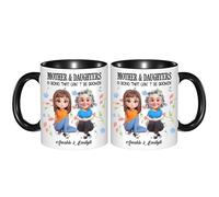 Tazza da caffè personalizzata con scritta "Mother Daughter A Bond That Can't Be Broken", tazza da caffè personalizzata con nome, ritratto in stile cartone animato per la festa della mamma