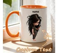 Tazza da caffè personalizzata da 325 ml - Tazza in ceramica con nome personalizzabile, design carino di una ragazza scomposta, lavabile in lavastoviglie e microonde, a prova di perdite, adatta per bev