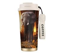 Tazza da caffè personalizzata unica - Bicchiere isolato in acciaio inox per viaggi, casa e ufficio - 500 ml L'elefante nella stanza bianco