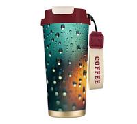 Tazza da caffè personalizzata unica - Bicchiere isolato in acciaio inox per viaggi, casa e ufficio, 500 ml, gocce di pioggia nel cielo rosso