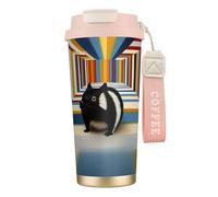 Tazza da caffè personalizzata unica - Bicchiere isolato in acciaio inox per viaggi, casa e ufficio - 500 ml The Void Cat rosa