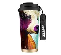 Tazza da caffè personalizzata unica - Bicchiere isolato in acciaio inox per viaggi, casa e ufficio, 500 ml, metà umano, metà toro Angus nero