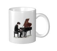 Tazza da caffè Piano Boy da 11 once, tazze da caffè in ceramica per donne e uomini, affascinante opera d'arte per gli amanti del pianoforte, design vivace e unico, ideale come regalo per il tuo miglio
