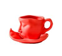 Tazza da caffè piattino per San Valentino, set di tazze da caffè in ceramica, adatta per bar di casa, caffè (rosso)