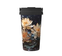 Tazza da caffè portatile con stampa di loto bianco bohémien, appositamente progettata per gli amanti del caffè, adatta per auto, ufficio e uso esterno!