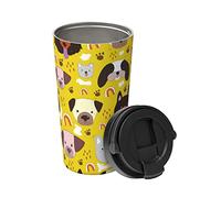 Tazza Da Caffè Portatile Dog And Footprints With Yellow In Acciaio Inossidabile A Prova Di Perdite Tazza Da Caffè Termica, Per Ufficio, Sport, Ghiaccio O Bevande Calde, 17Oz
