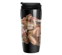 Tazza da caffè riutilizzabile con stampa della seconda guerra mondiale Pin Ups Woman bottiglia d'acqua da viaggio con coperchio 350 ml