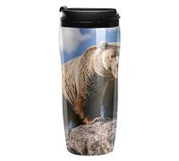 Tazza da caffè riutilizzabile con stampa di orso marrone blu cielo blu bottiglia d'acqua da viaggio con coperchio 350 ml