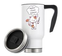 Tazza da caffè termica da viaggio con scritta "Cute Little Cat Kitten Mother I Crave Violence Fish Knife Wien", 480 ml, colore: bianco