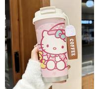 Tazza da caffè termica in acciaio inossidabile Hello Kitty Sanrio con cinturino da polso, coperchio a chiusura ermetica, doppio uso per bere con il beccuccio o la cannuccia, tazza da viaggio per bevan