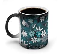 Tazza da caffè termosensibile stampata con motivo floreale grigio verde acqua e bianco_76917038 Tazza da caffè con cambio colore, immagine completa rivelata quando viene aggiunta la temperatura CALDA