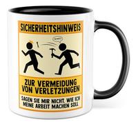 Tazza da caffè umoristica con scritta - Regalo "Avvertenze di sicurezza - Dimmi come voglio fare il mio lavoro" - Tazza da caffè 330 ml in ceramica - Umorismo sarcasmo ironia lavoro tazza ufficio