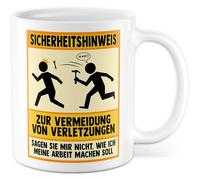 Tazza da caffè umoristica con scritta - Regalo "Avvertenze di sicurezza - Dimmi come voglio fare il mio lavoro" - Tazza da caffè 330 ml in ceramica - Umorismo sarcasmo ironia lavoro tazza ufficio