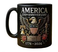 Tazza da caffè USA 250th Anniversarys, 325 ml, commemorativa patriottica 1776-2026, tazza da caffè in ceramica con manico, stampa vivace con aquila, regalo per il 4 luglio (nero)