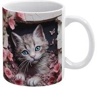 Tazza da caffè vintage con gattino 3D e buco nel muro - Idea divertente per il compleanno di mamma, papà, marito e moglie - Tazza da caffè 3D da 11 once, tazza da tè bianca