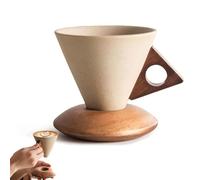 Tazza da caffè vintage in ceramica con base in legno, tazza da caffè conica da 250 ml, elegante tazza in terracotta retrò con manico unico for casa, ufficio, caffetteria e uso regalo(1pcs)