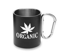Tazza da campeggio con manico a moschettone, in metallo, con foglie di erbaccia biologica, Ganja Marihuana