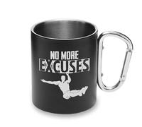 Tazza da campeggio con manico a moschettone in metallo con scritta "No More Excuses Motivation Street Workout