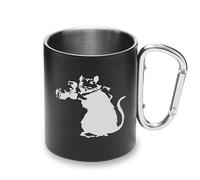 Tazza da campeggio con manico a moschettone in metallo, motivo: fotografo di topi di Banksy