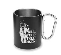 Tazza da campeggio con manico a moschettone in metallo, motivo "Kill Your Television Banksy Street Art