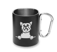 Tazza da campeggio con manico a moschettone in metallo, motivo: Yorkshire Terriers