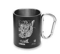 Tazza da campeggio con manico a moschettone, motivo: mappa della città di Lisbona, Portogallo