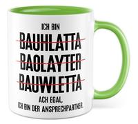 Tazza da costruzione, regalo con scritta in lingua tedesca "Ich bin Bauhlatta, Baolayter, Bauwlett. Ach egal ich bin der referner", tazza da caffè artigiano, edilizia, professione regalo, chef