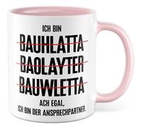 Tazza da costruzione, regalo con scritta in lingua tedesca "Ich bin Bauhlatta, Baolayter, Bauwlett. Ach egal ich bin der referner", tazza da caffè artigiano, edilizia, professione regalo, chef