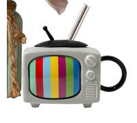 Tazza da latte a forma di TV | Tazze da vino in ceramica uniche a forma di TV da 450 ml - Tazze da bere in ceramica con coperchio e cannuccia per caffè caldo, vino, whisky