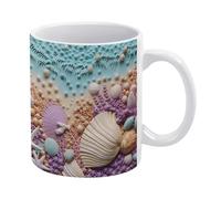 Tazza da spiaggia 3D, tazza con conchiglie e fiori viola 3D, design di tazza corallo 3D, tazza da caffè floreale, divertente tazza di compleanno per famiglia, amici, colleghi, uomini e donne, 11 once