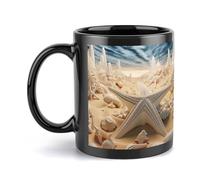 Tazza da spiaggia con conchiglie 3D, tazza con design a stella marina nera 3D, 11 once, nera