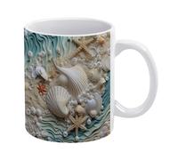 Tazza da spiaggia con conchiglie 3D, tazza con stella marina bianca 3D, tazza floreale da 11 once, tazza da caffè divertente