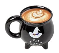 Tazza da strega regalo di Halloween, tazza per bevande con scritta "Witches Brew Kettle", colore nero, per Halloween, bicchieri spettrali per bevande calde e fredde, tè, succhi di latte, da tavolo