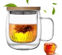 Tazza da Tè, 470 ml Tazza da Tè, Bicchiere da Tè Tutto In Uno, Tazza in Vetro con Filtro e Coperchio, Tazze Da The In Vetro per Tè Nero, Bevande, Caffè Freddo, Bustine di Tè