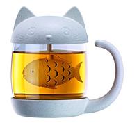 Tazza da tè a forma di gatto con uovo da tè integrato, colino per tazze, colino per tè, gatti, tazza da tè, colino da tè, tazza da tè con coperchio, vetro da tè, effetto gatto
