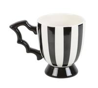 Tazza da tè a righe con ali di pipistrello, realizzata a mano, con design ispirato ad Halloween, ideale per caffè, tè e feste di Halloween, capacità 350 ml, adatta al microonde e alla lavastoviglie