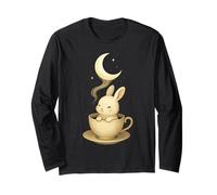 Tazza da tè al Chiaro di Luna Coniglietto Illustrazione Notturna graziosa Opera d'Arte Maglia a Manica