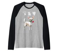 Tazza da tè con cane chihuahua bianco con rosa rossa per mamma, madre e ragazza Maglia con Maniche Raglan