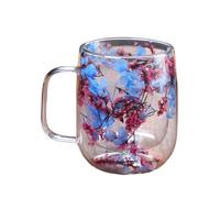Tazza da tè con fiori secchi trasparenti a doppia parete con manico | Bicchieri da tè in vetro per casa, scuola, feste, picnic, campeggio, giardino, parco, cortile, inverno, whisky, latte, birra
